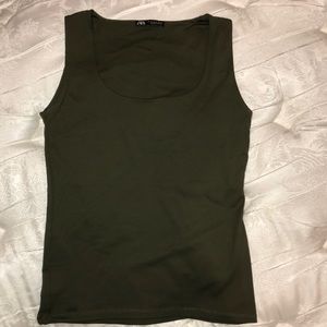 Zara basics olive green tank top